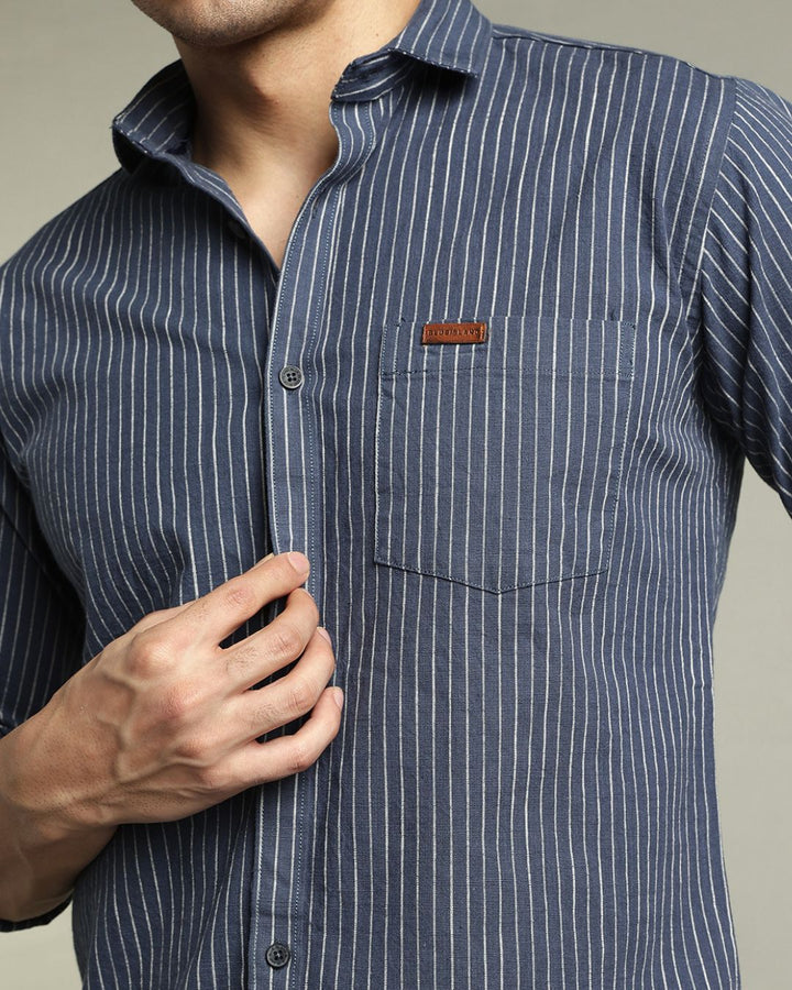 Slate Navy & White Pin Stripes - Full-Stain Proof