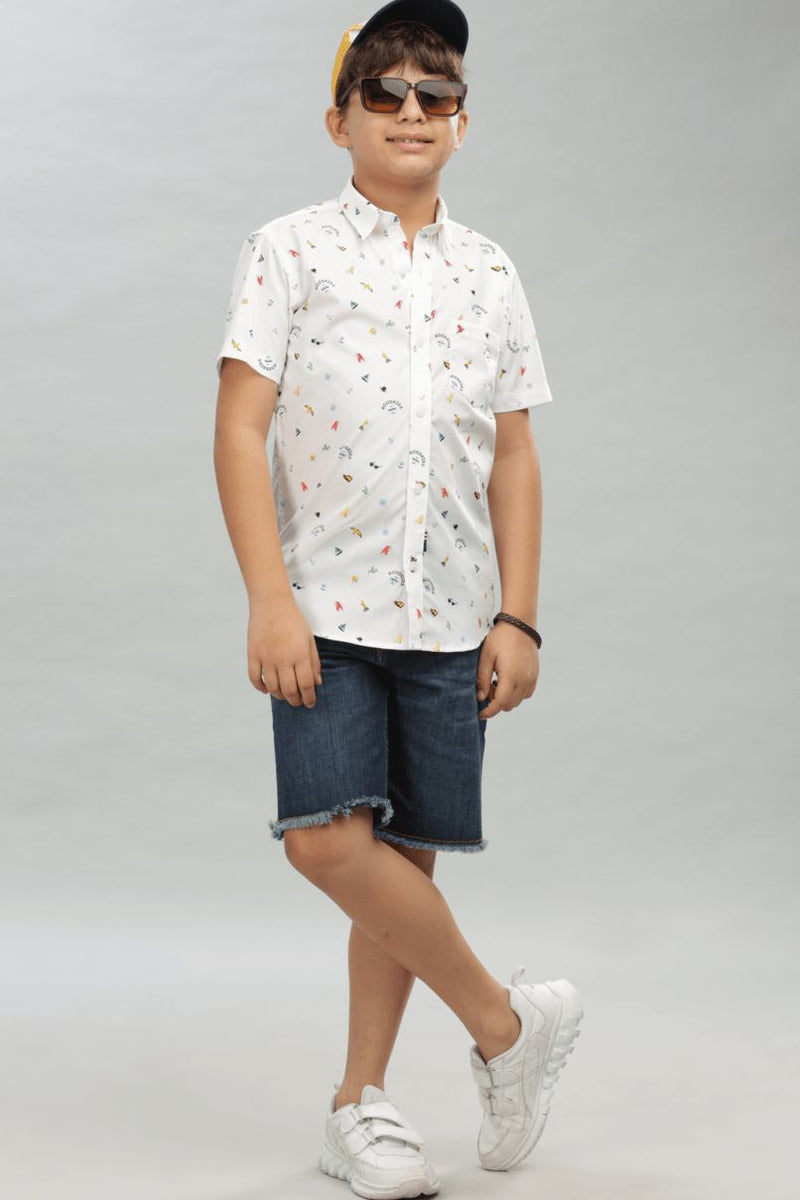 KIDS - White Sailor Print - Half-Stain Proof Shirt