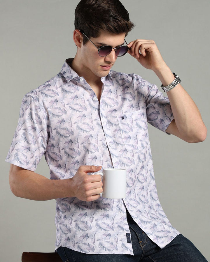 Autumn Grey Leaf Print -Half-Stain Proof