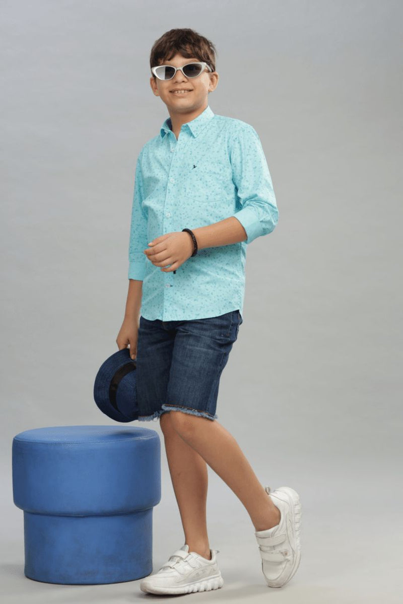 KIDS - Aqua Blue Print -Stain Proof Shirt