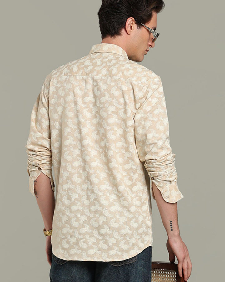 Sandal Cream Leaf Print - Full-Stain Proof