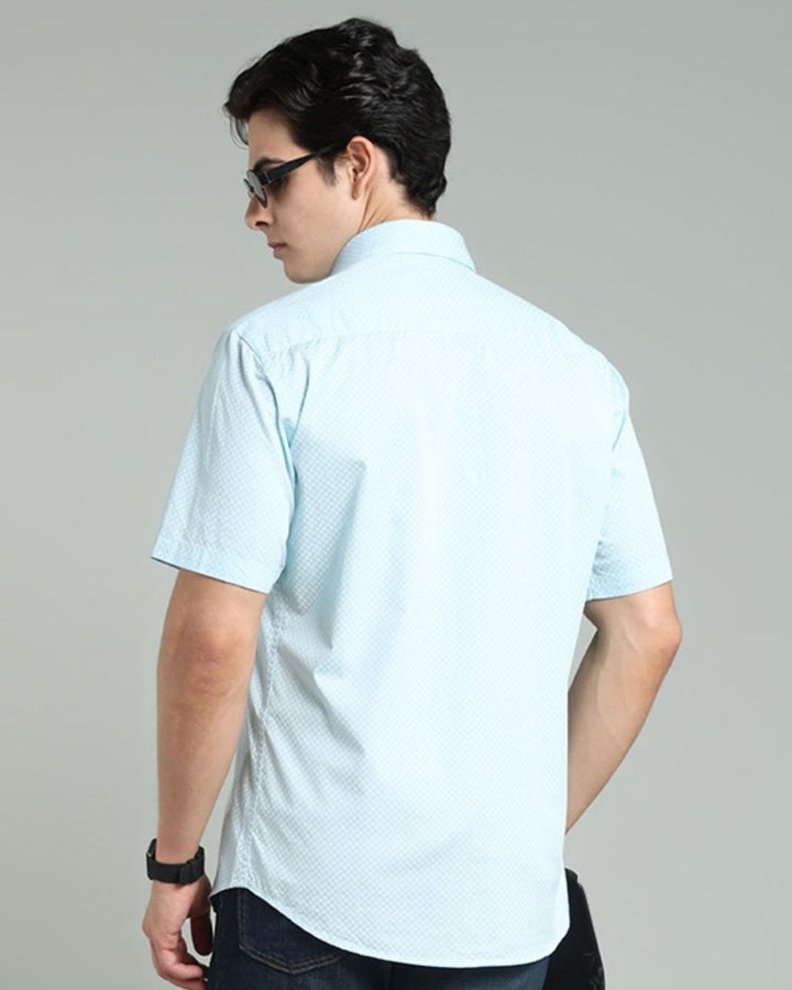Aqua Blue Square Print -Half-Stain Proof