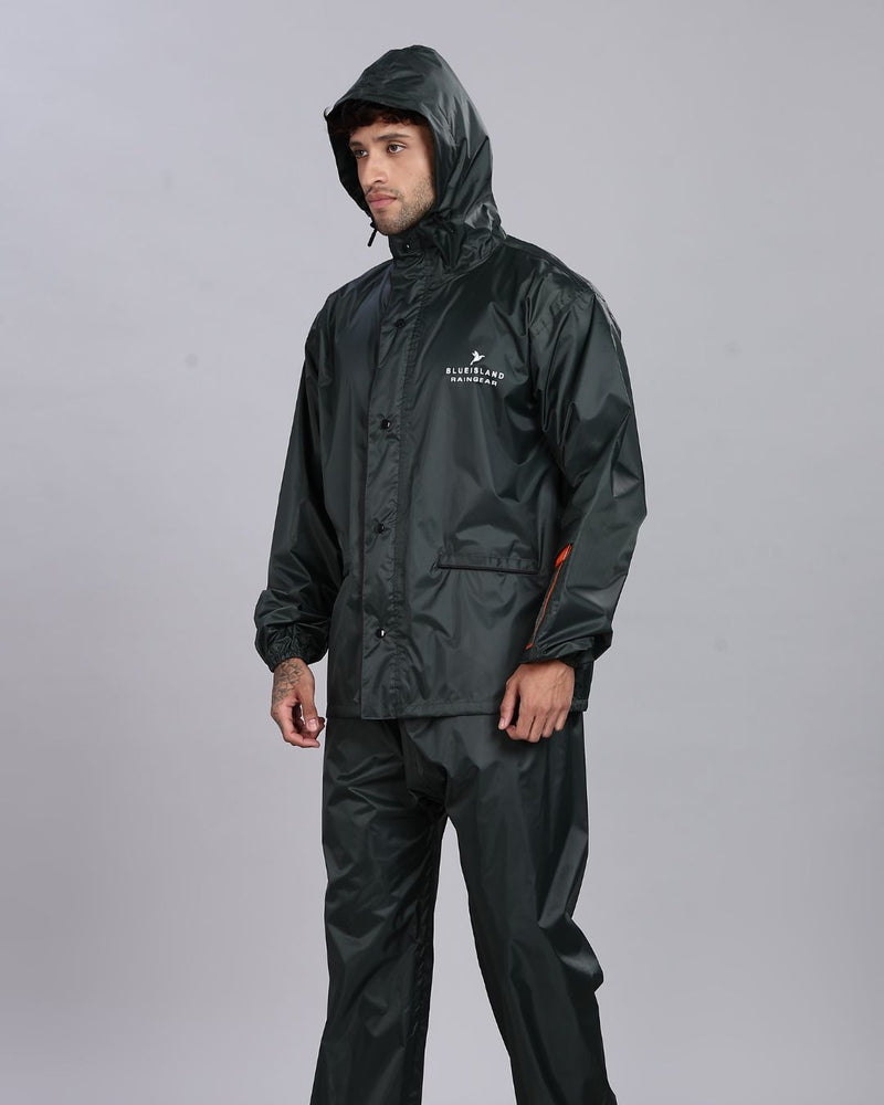 Military Green - Rain Jacket with Pant and Mobile Pouch