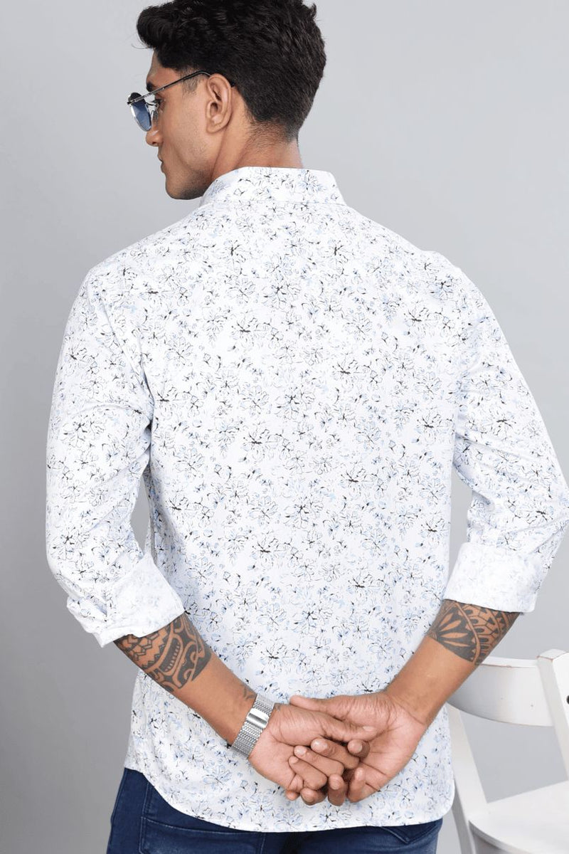 Elegant White & Blue Floral Print -Full-Stain Proof