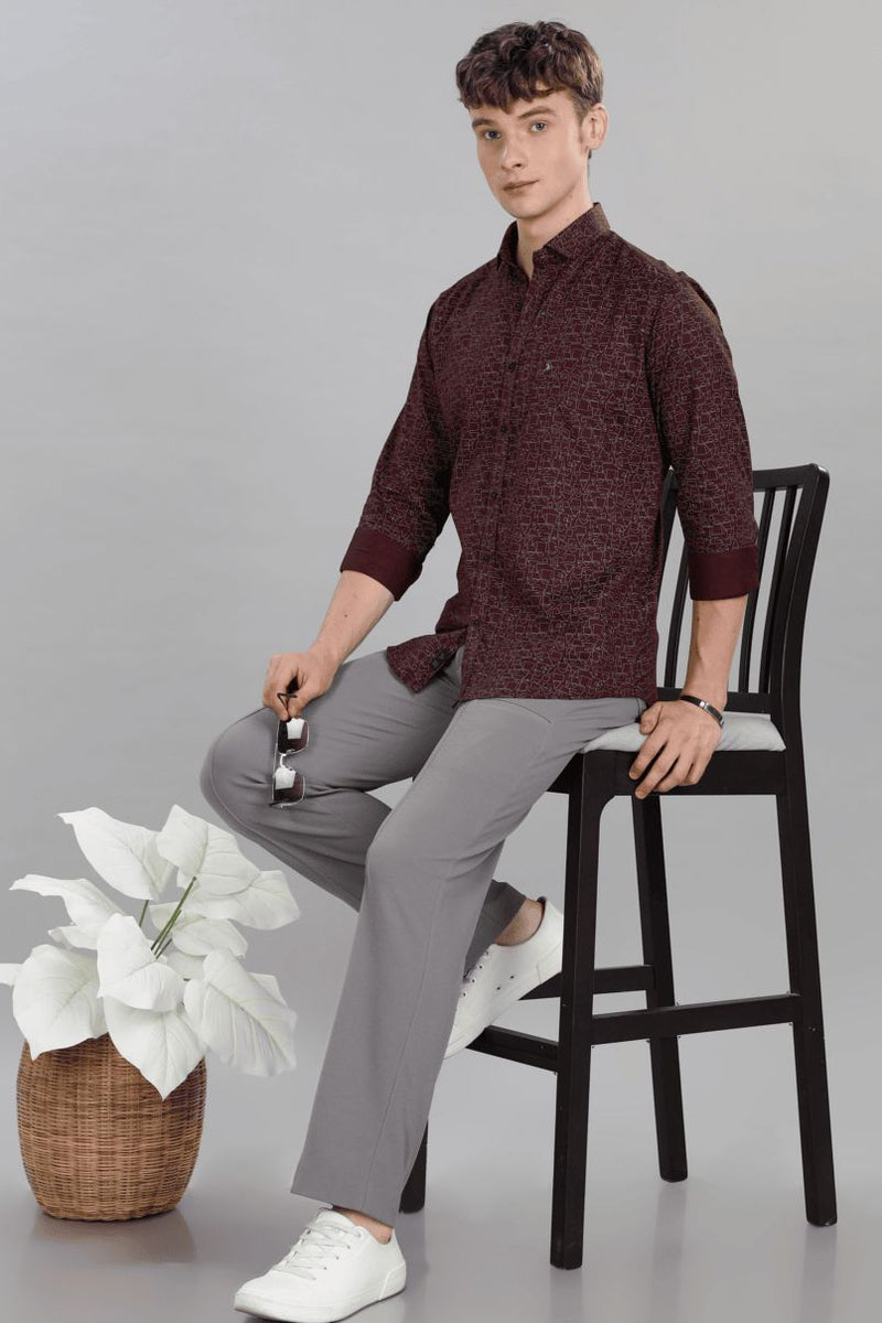 Teak Maroon Geo Print -Full-Stain Proof