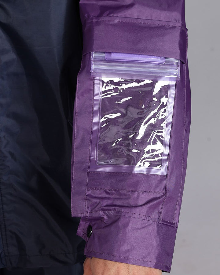 Navy Blue with Violet - Rain Jacket with Pant and Mobile Pouch