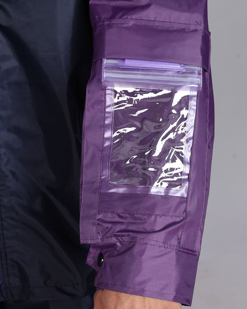 Navy Blue with Violet - Rain Jacket with Pant and Mobile Pouch