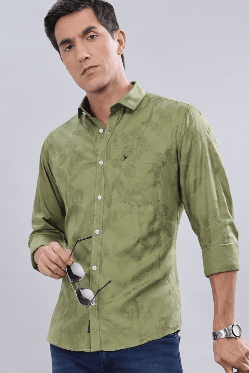 Moss Green Leafy Print -Full-Stain Proof