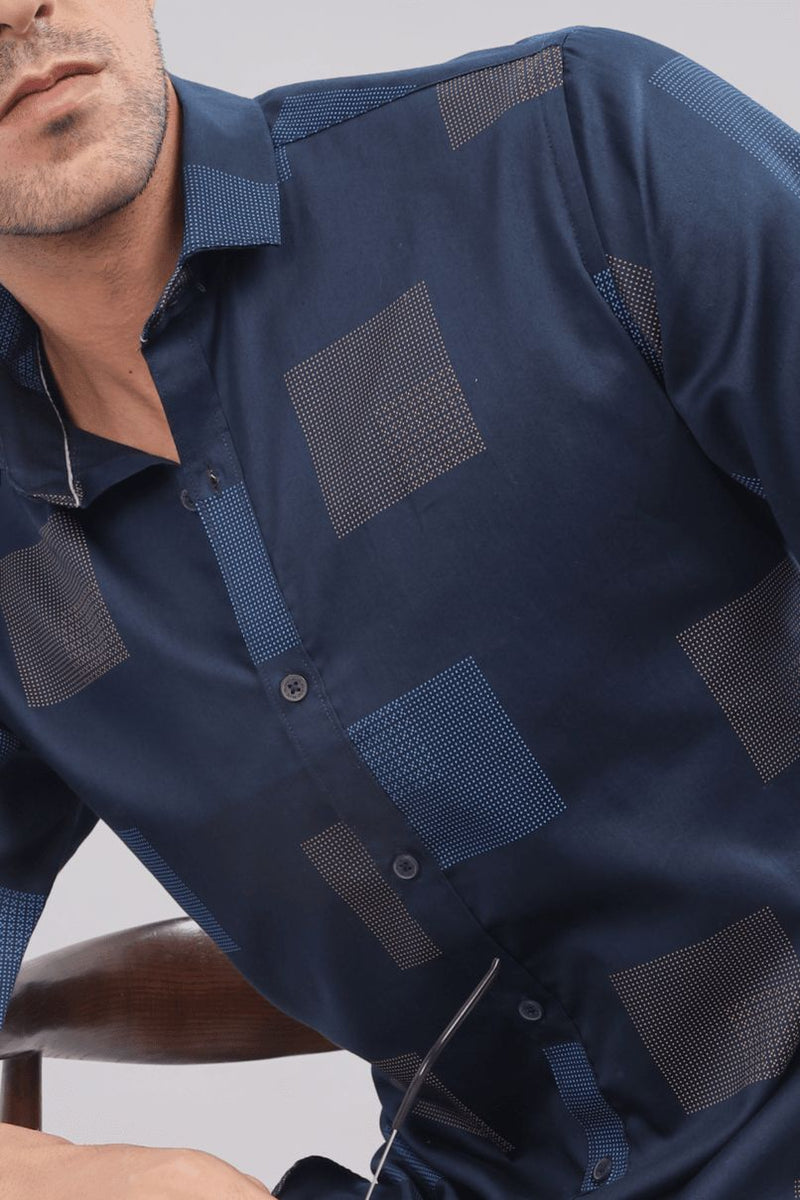 Navy Pixel Print -Full-Stain Proof