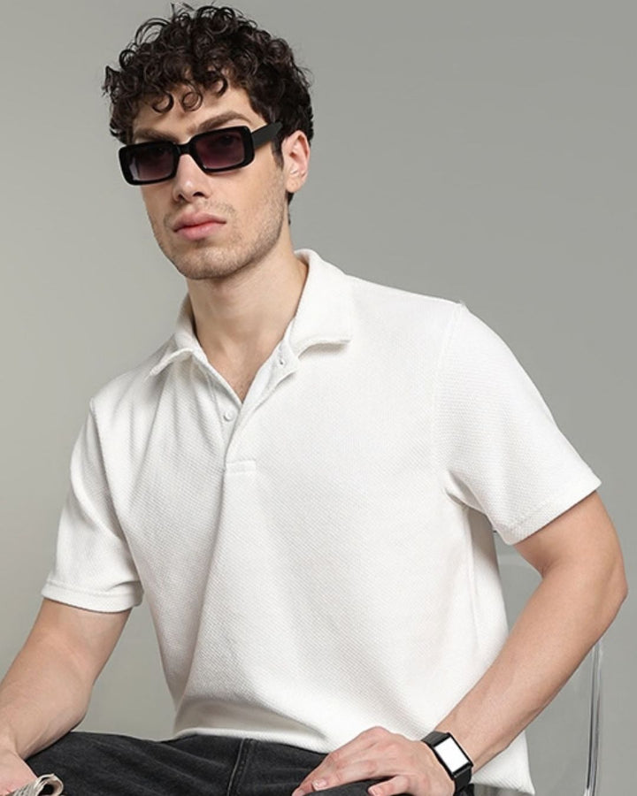 White Pop Textured - Polo Tshirt