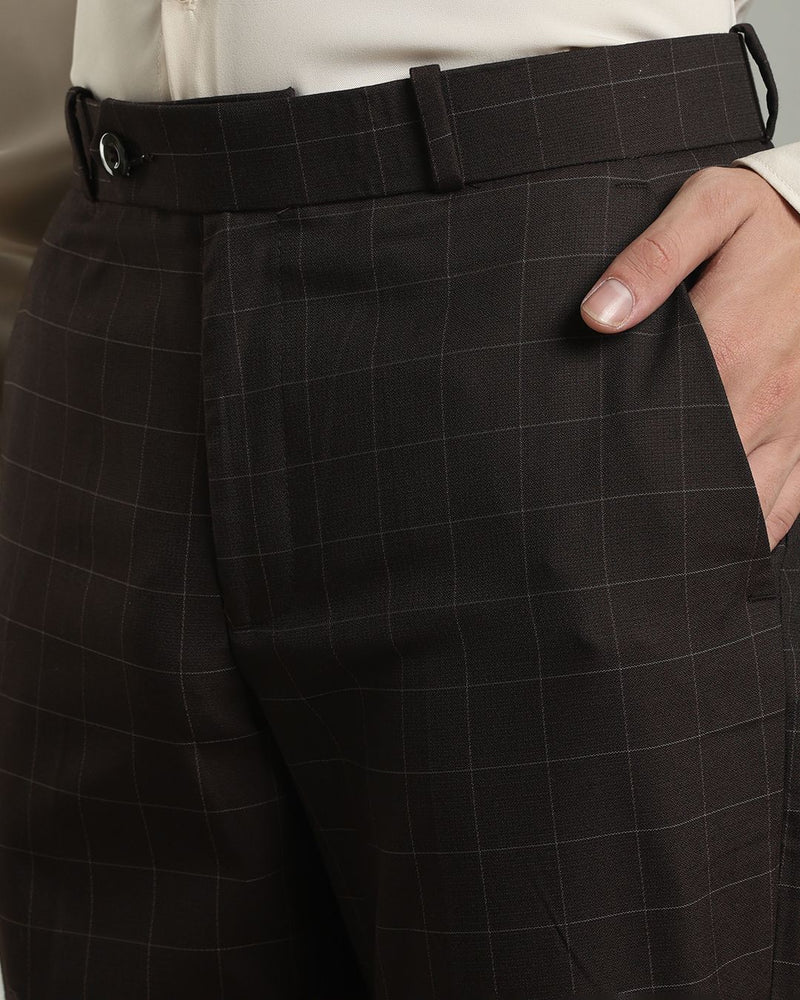 Choco Brown Box Checks - Wrinkle free Formal Pant