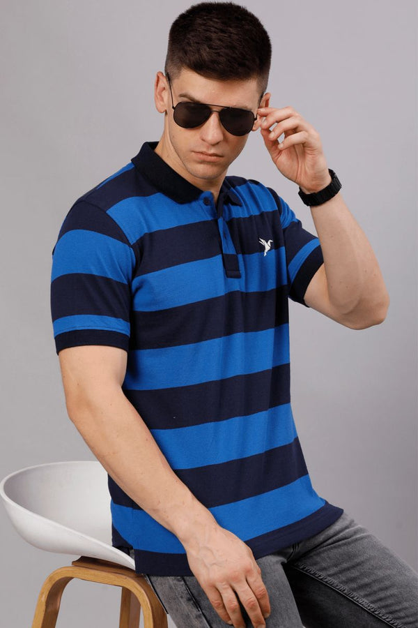 Blue & Black Stripes TShirt - Stain Proof