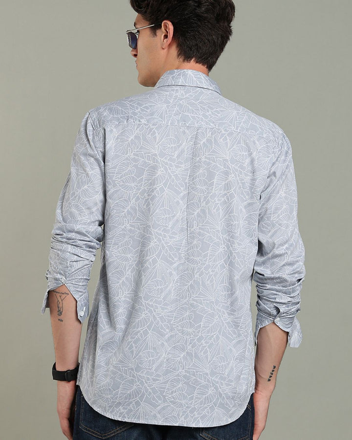 Grey Leafy Print-Full-Stain Proof