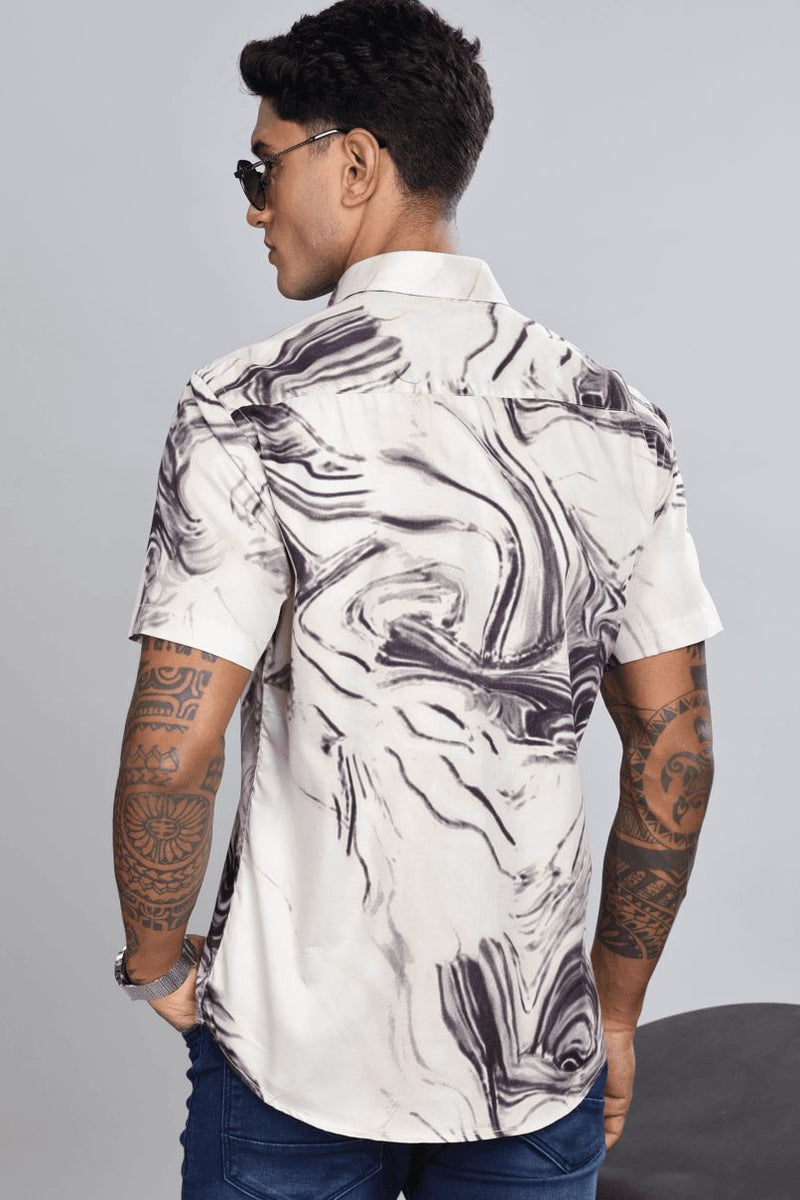 Beige & Violet Swirl Print - Half Sleeve - Stain Proof