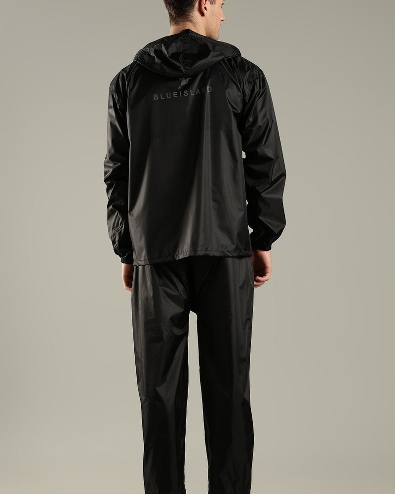 Black with Red Border - Rain Jacket with Mobile Pouch