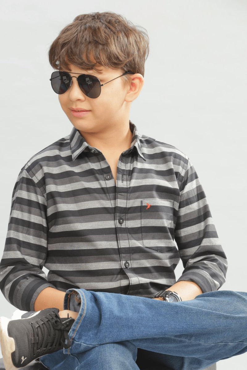 KIDS - Black & Grey Horizontal Stripes -Stain Proof Shirt