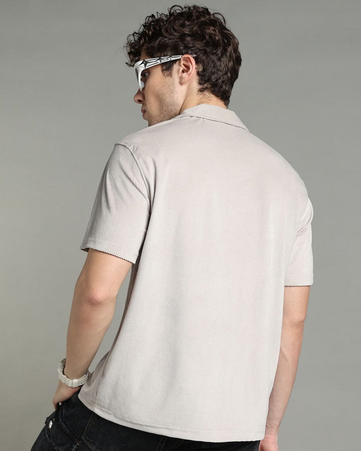 Dusty Cream Geometric Textured - Polo Tshirt