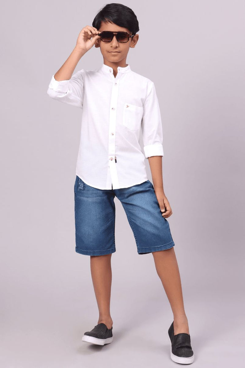 KIDS - Golden White Cotton Linen Chinese Collar -Full-Stain Proof Shirt
