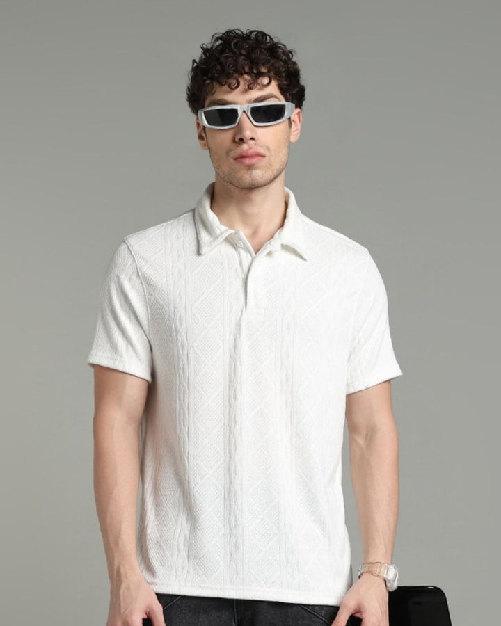 White Infinity Textured - Polo Tshirt