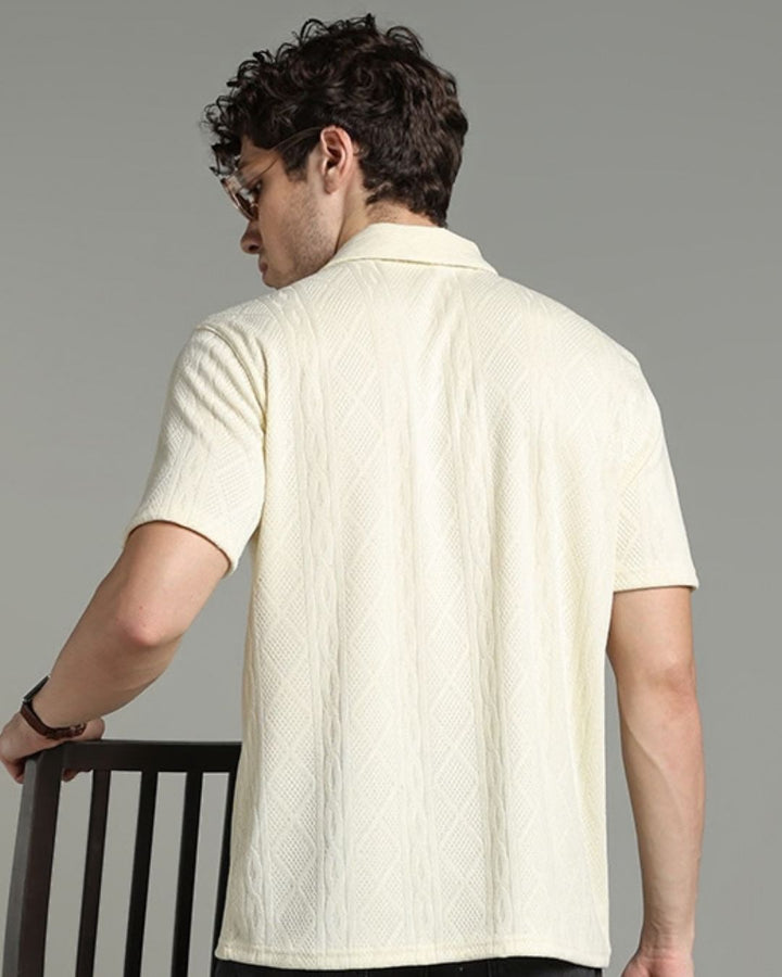 Ivory Cream Infinity Textured - Polo Tshirt