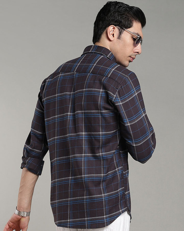 Charcoal Blue Double Line  Checks - Full-Stain Proof