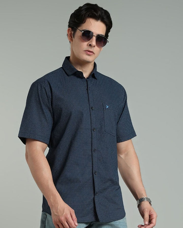 Navy Hex Print -Half-Stain Proof