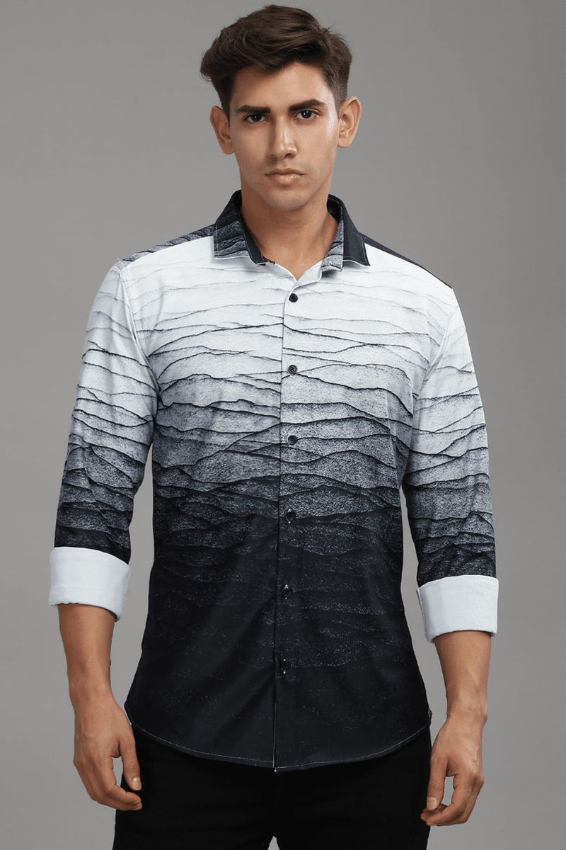 Black Wave Printed Shirt - Full - Wrinkle Free