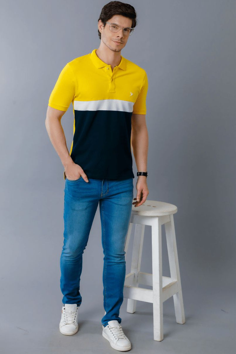 Magic Yellow and Navy  Solid TShirt - Stain Proof