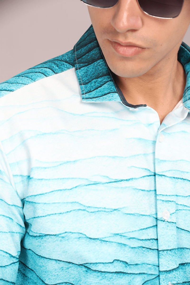 Blue Wave Printed Shirt - Full - Wrinkle Free