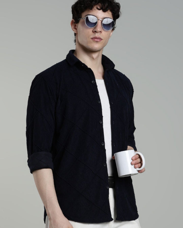 Navy Thread Checks - Full-Corduroy Shirt