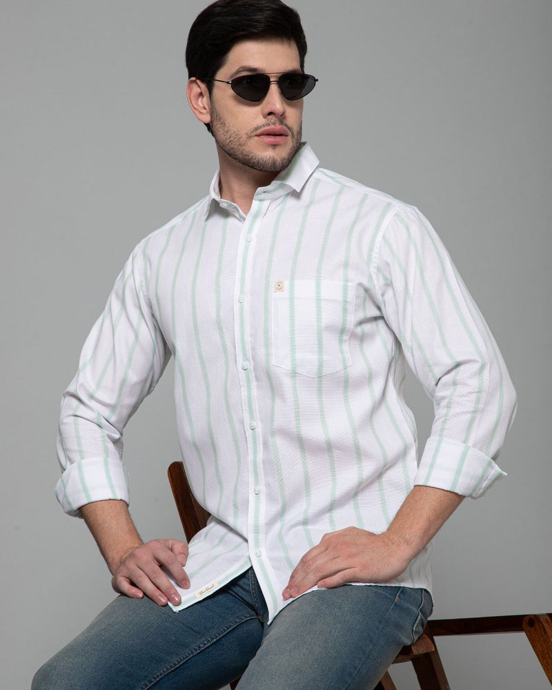 Green & White Grid Line Stripes - Full-Stain Proof
