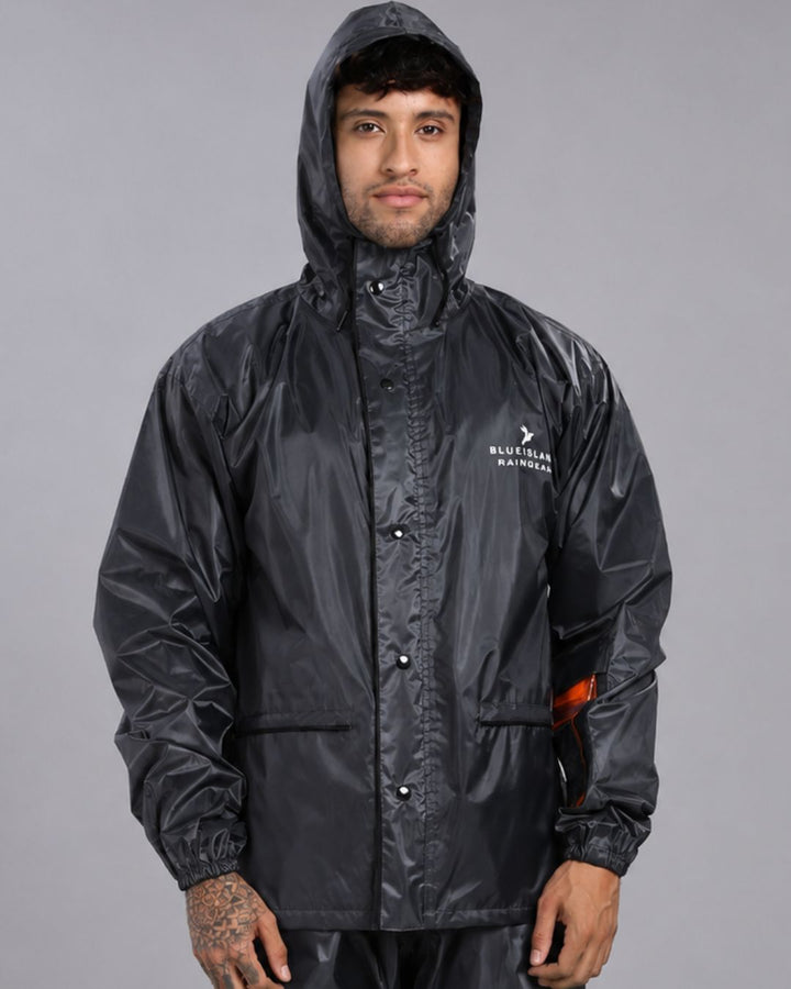 Grey - Rain Jacket with Pant and Mobile Pouch
