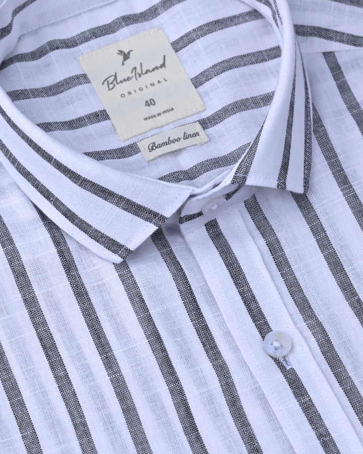 White & Black Line Stripes -Full-Bamboo Linen