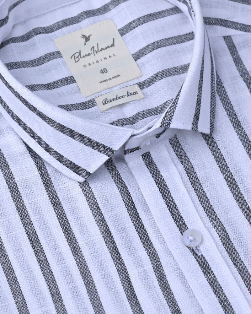 White & Black Line Stripes -Full-Bamboo Linen