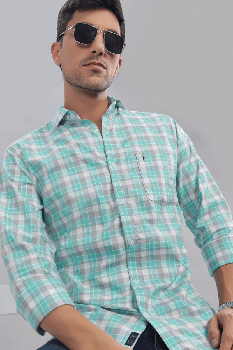 Turquoise Green & Grey Checks - Full-Stain Proof