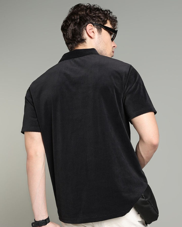 Black Geometric Textured - Polo Tshirt