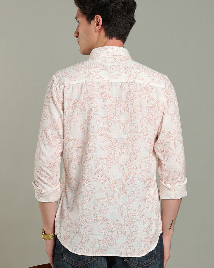 White & Red Leaf Print -Full-Stain Proof