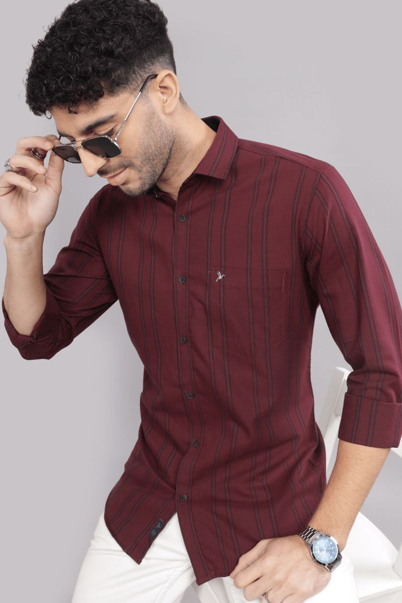 Burgundy Vertical Stripes - Full-Stain Proof