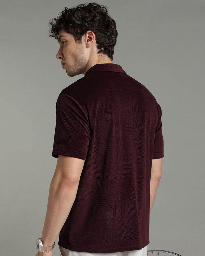 Burgundy Geometric Textured - Polo Tshirt