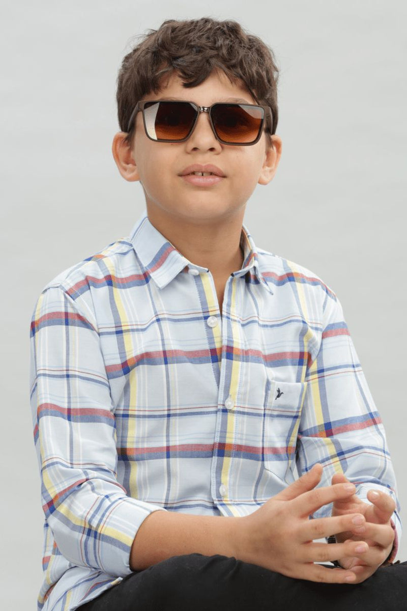 KIDS - Candy Blue Checks-Stain Proof Shirt