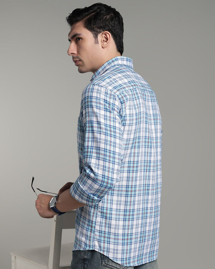 Ocean Blue Multi Line Checks - Full-Stain Proof