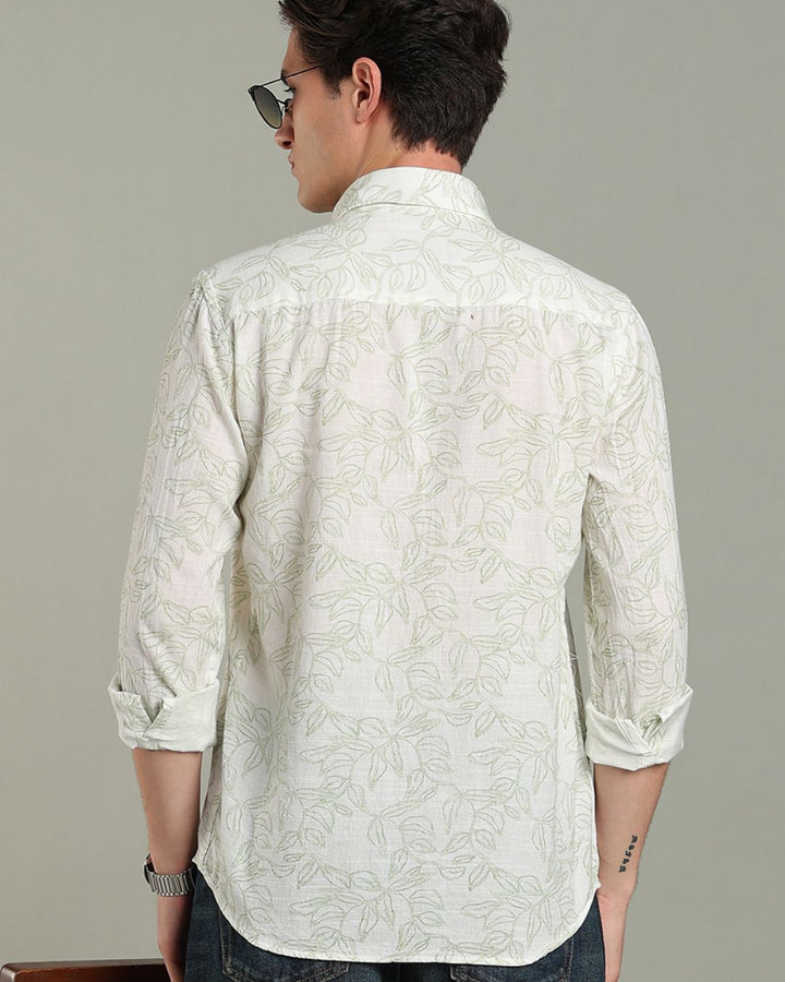 White & Green Leaf Print - Full-Stain Proof