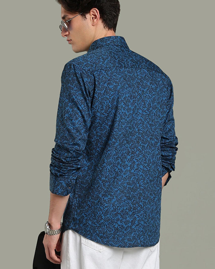 Blue Leaf Print -Full-Stain Proof