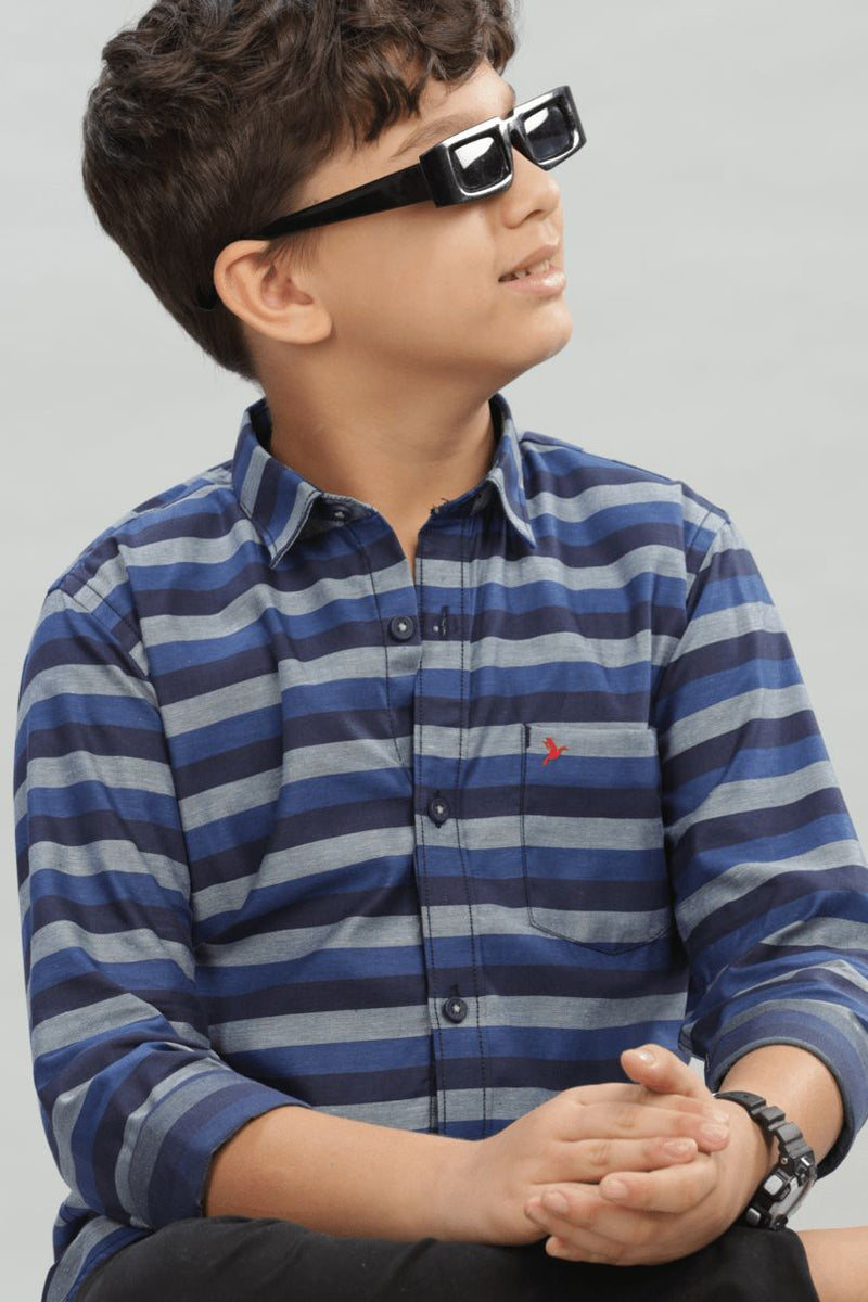 KIDS - Navy & Grey Horizontal Stripes -Stain Proof Shirt