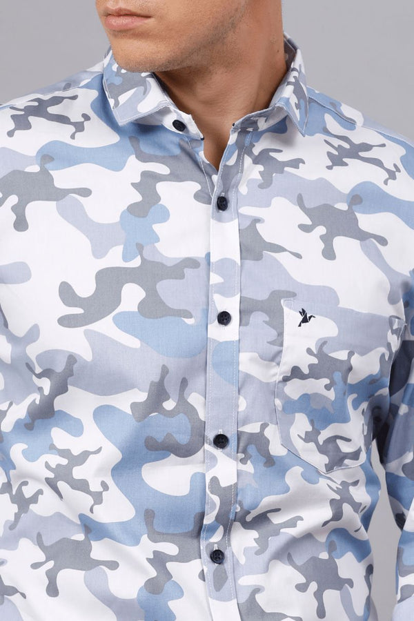 White & Blue Camouflage Print -Full-Stain Proof
