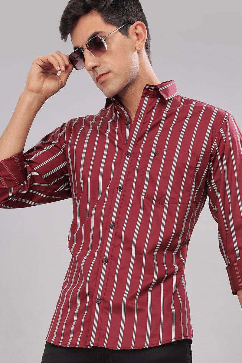 Burgundy Red Multi Line Stripes - Full-Stain Proof