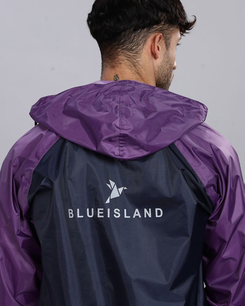 Navy Blue with Violet - Rain Jacket with Pant and Mobile Pouch