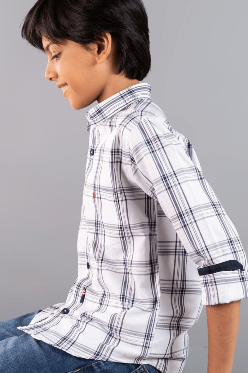 KIDS - White Box Checks Shirt-Stain Proof Shirt