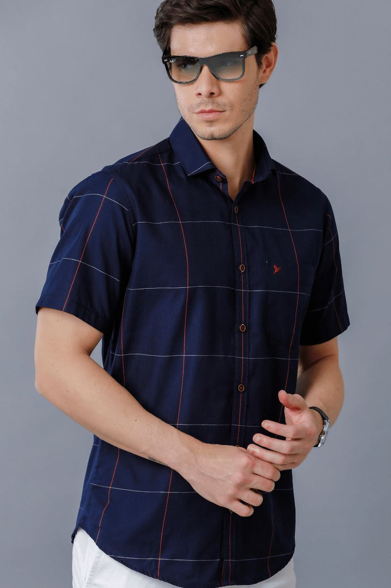 Navy Large Checks - Half Sleeve - Stain Proof