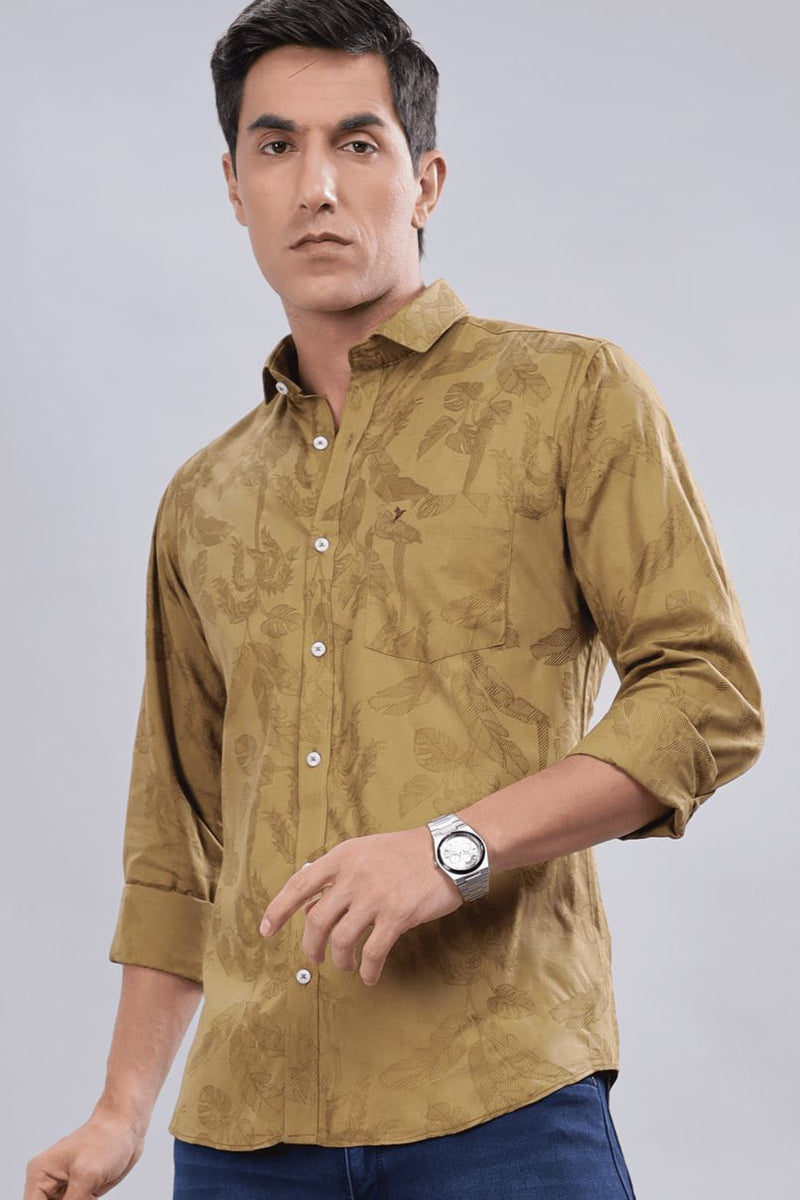 Golden Brown Leafy Print -Full-Stain Proof